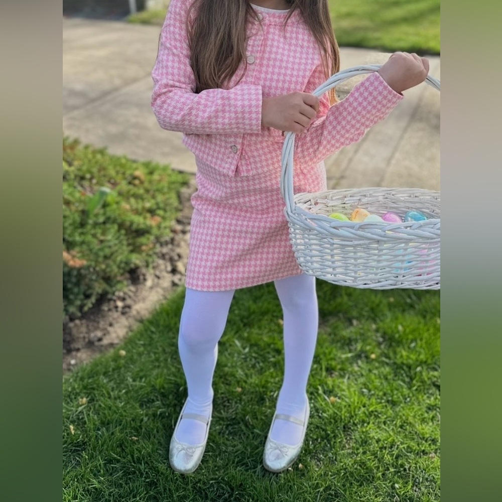 Hannah Banana Girls' Pink Houndstooth Cardigan & Skirt Set